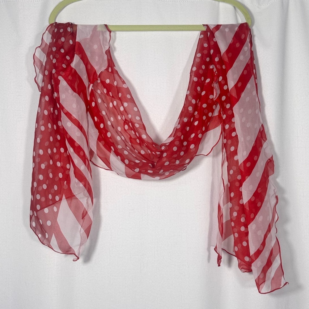 Red Polka Dot & Stripe Sheer Scarf - Picture 5 of 5